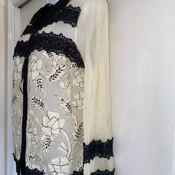 Anthropologie Leifnotes Agraffe Sheer Lace Cardigan Removable Beaded Collar10 - Picture 10 of 14